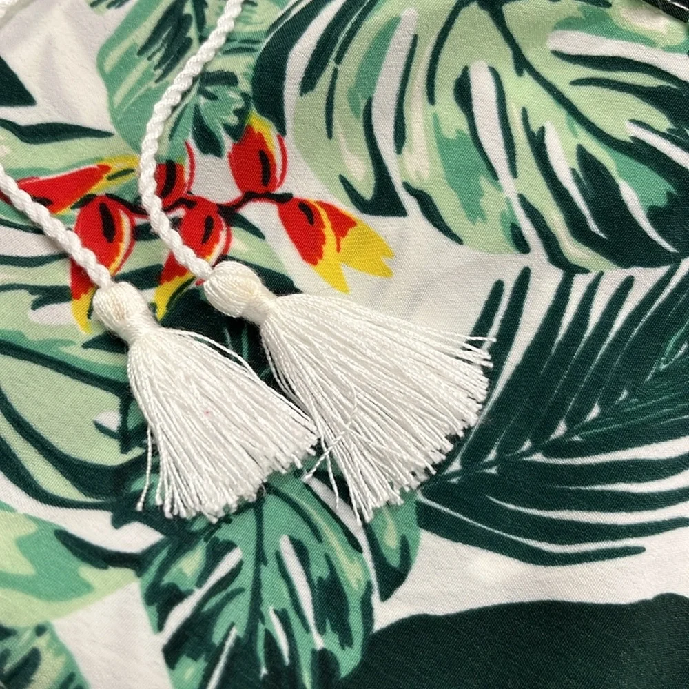 RACHAEL ZOE Resort Beach Palm Print 3/4 SLV Tassel Cover-Up Duster Kimono SZ O/S